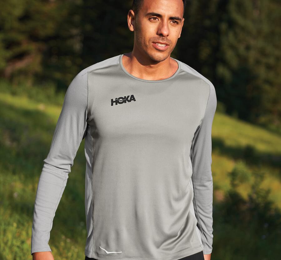 Hoka One One Top Herre - Performance Lang Sleeve - Grå - 062975CRK